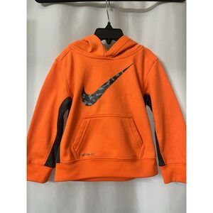 Nike Boys Therma Fleece Swoosh Orange Camo Hunting Pullover Hoodie Size 2T.  J36